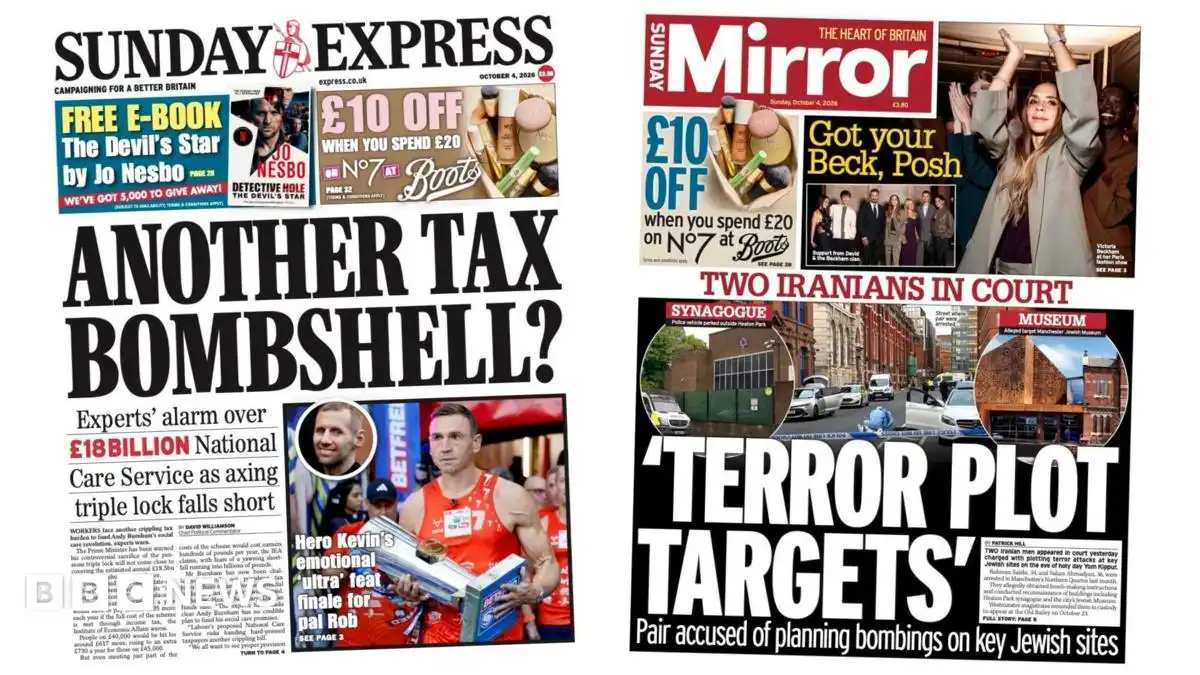 'Another tax bombshell?' and 'Terror plot targets'
