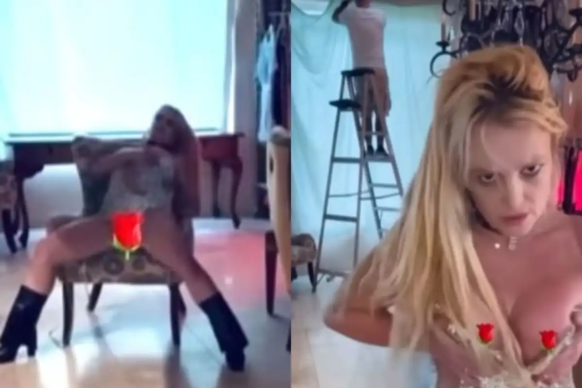 Britney tók upp ögrandi myndband – Vandræðalegur iðnaðarmaður í bakgrunni