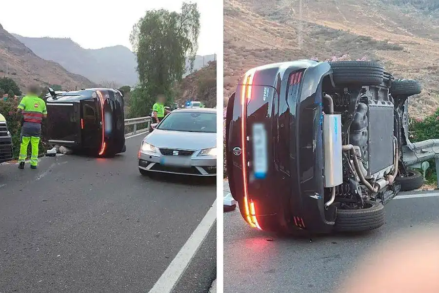 Driver trapped after car overturns in Mogán