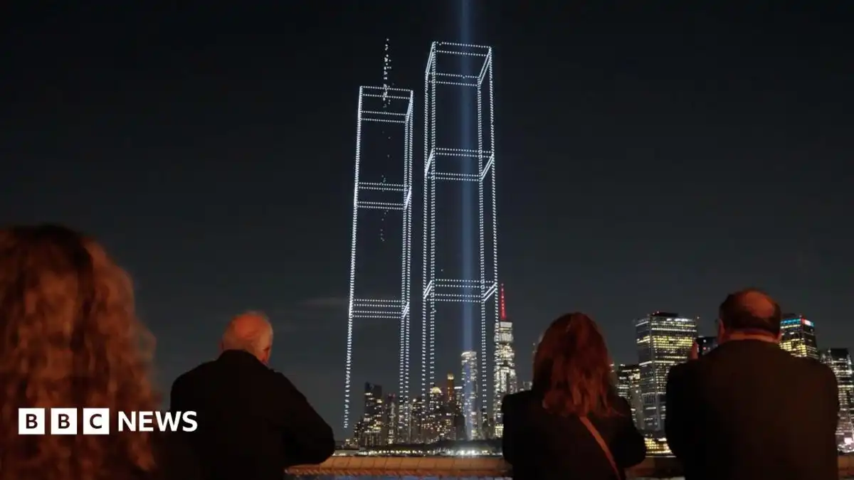Drone display recreates the Twin Towers over New York City