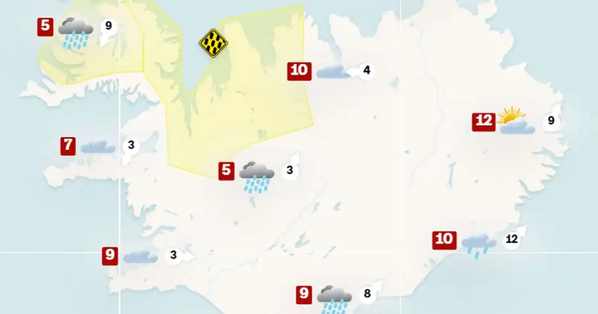Gular viðvaranir á Vestfjörðum, Ströndum og Norðurlandi vestra