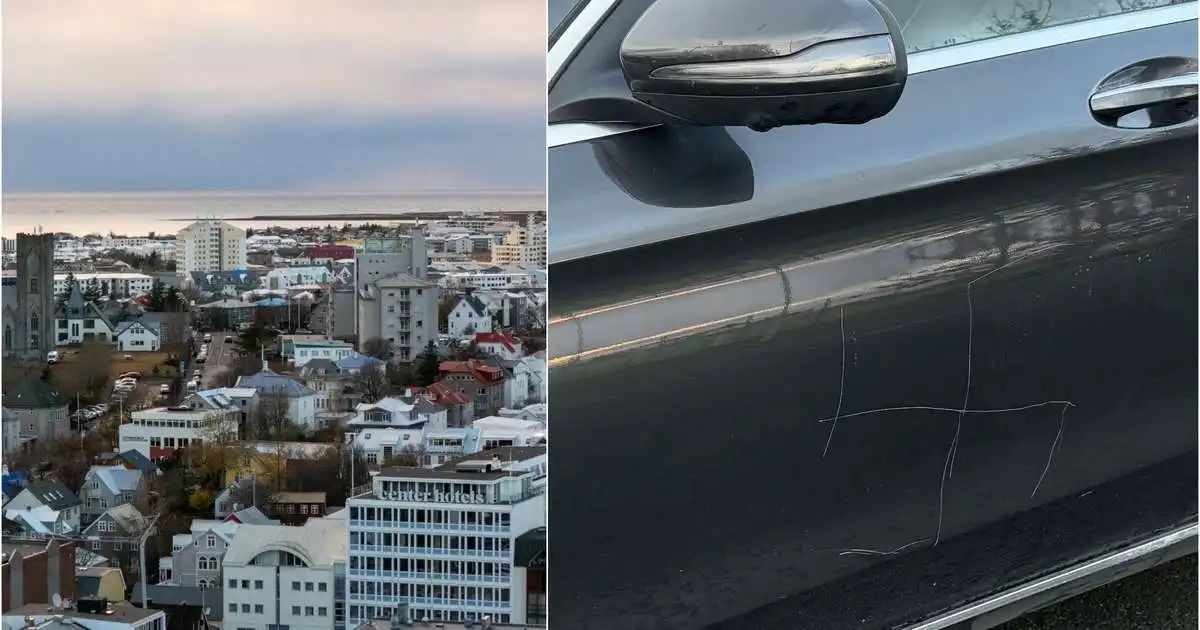 Hakakross rispaður á bílhurð í Vesturbæ