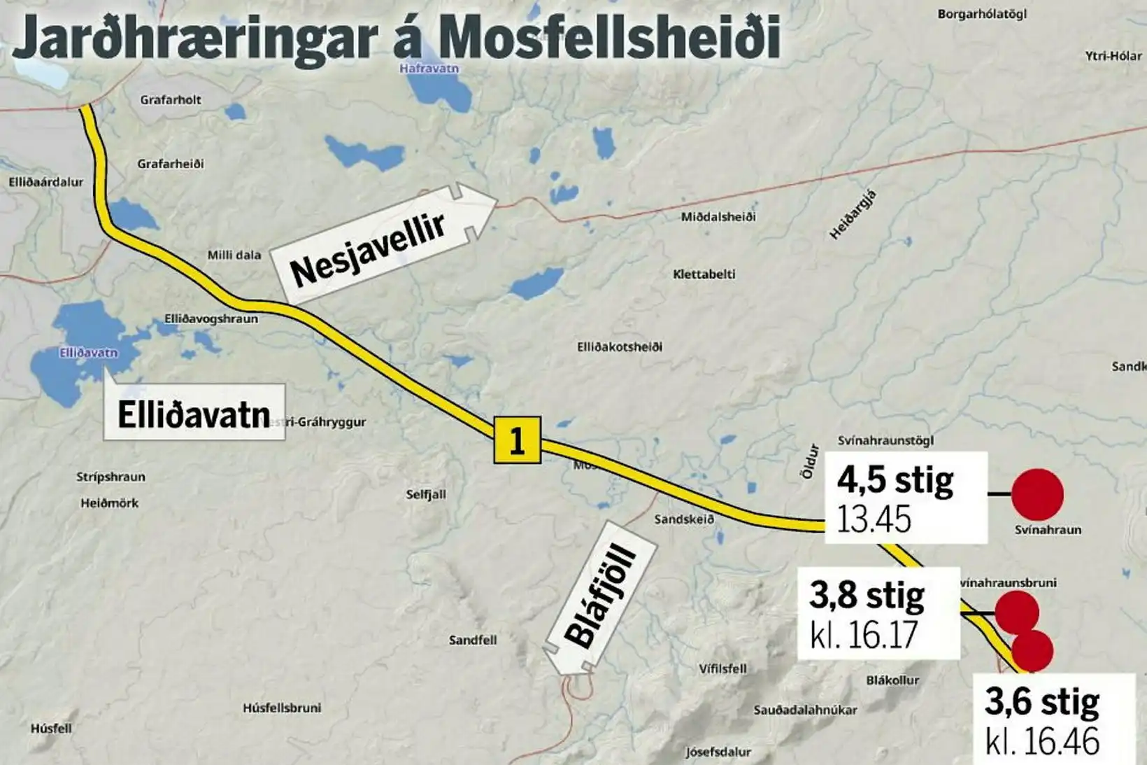 Hrinan á svæði þar sem líkur eru á gosupptökum - MBL.IS