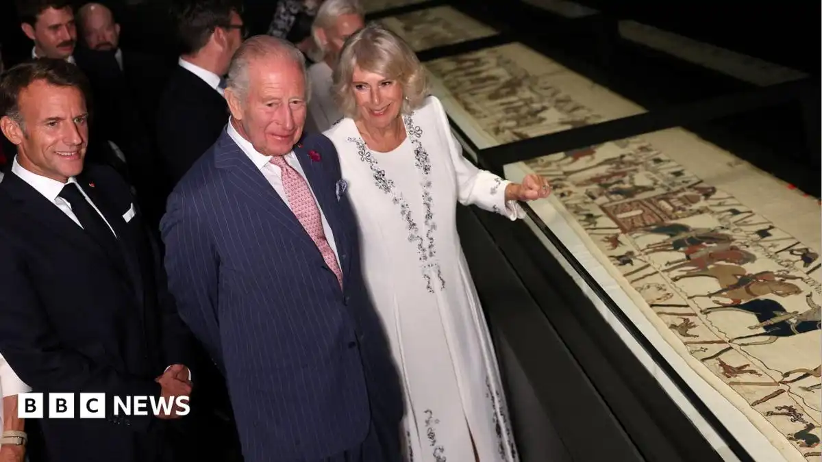 King Charles, Macron and Burnham arrive to view Bayeux Tapestry at British Museum