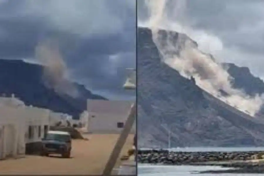 Landslide causes giant dust cloud across Lanzarote