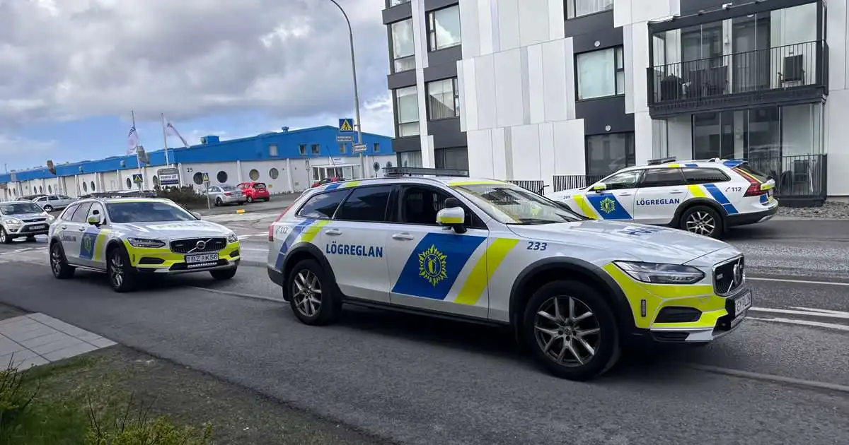 Lögregla leiddi mann út í járnum