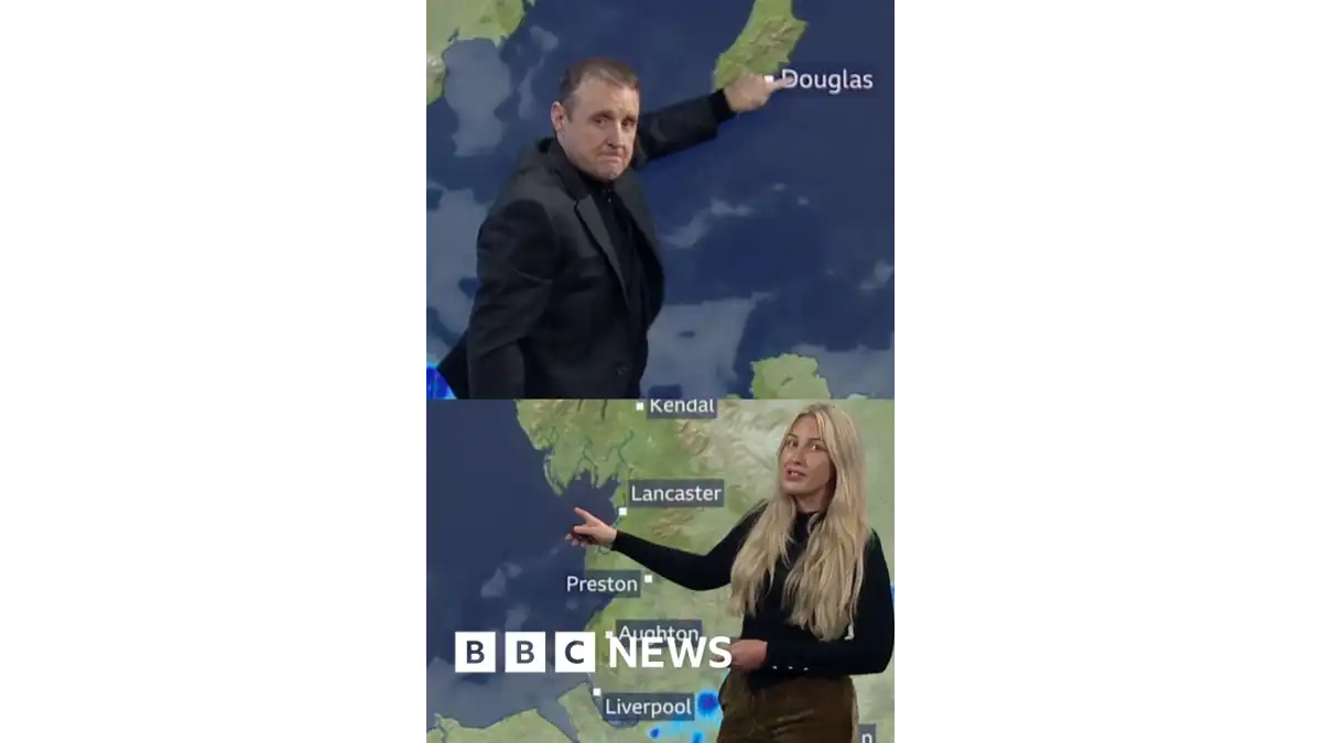 Moment Peter Kay interrupts live weather forecast