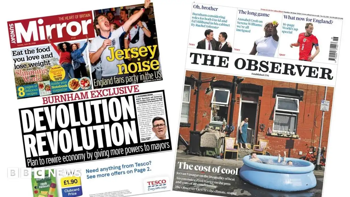 Newspaper headlines: 'Devolution revolution' and 'The cost of cool'