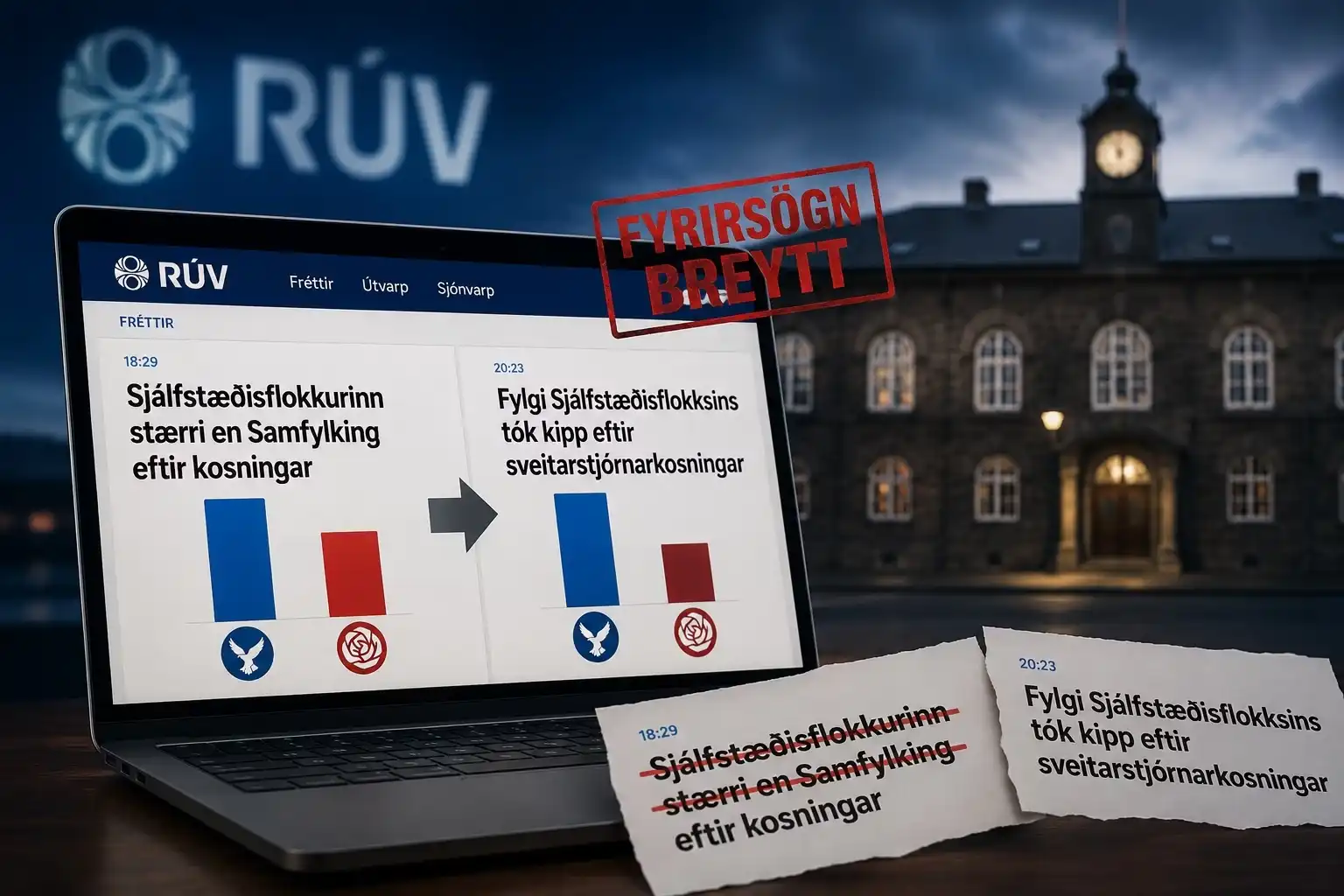 RÚV breytti fyrirsögn um fylgi Sjálfstæðisflokks og Samfylkingar