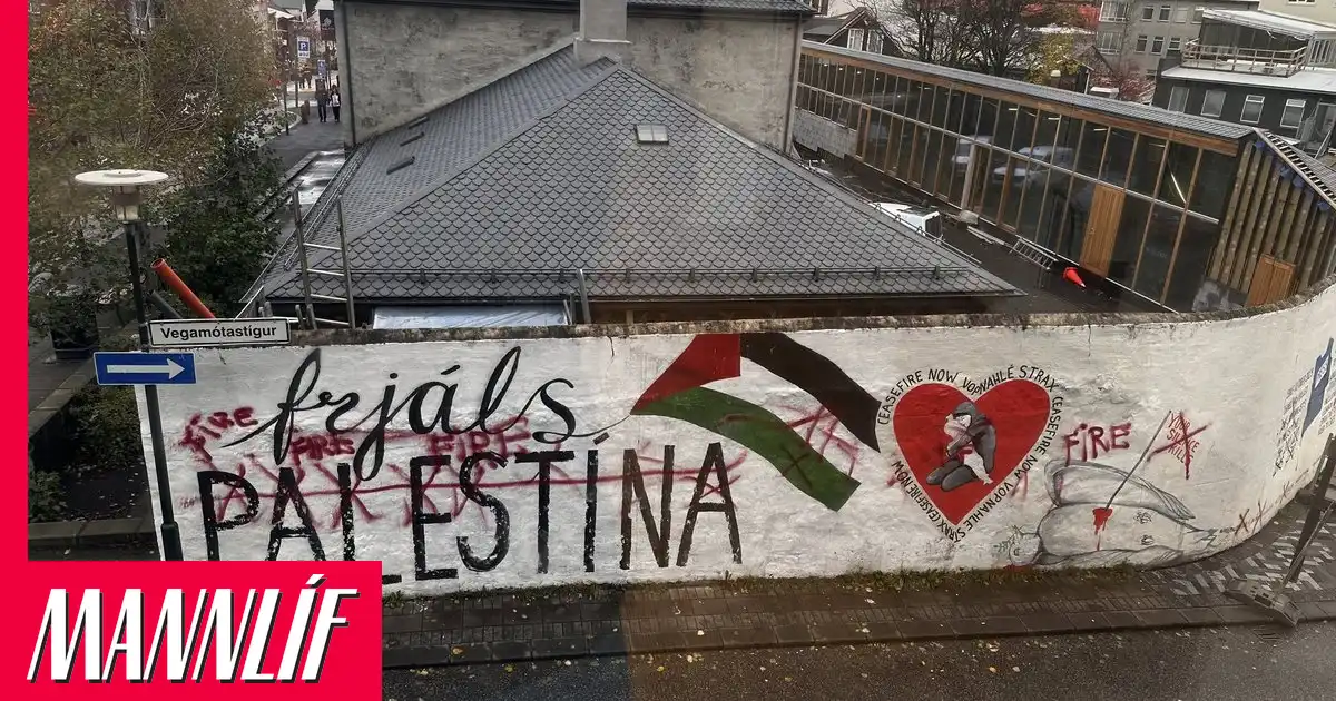 Sáu mann spreyja yfir Frjáls Palestína listaverkið á Skólavörðustíg