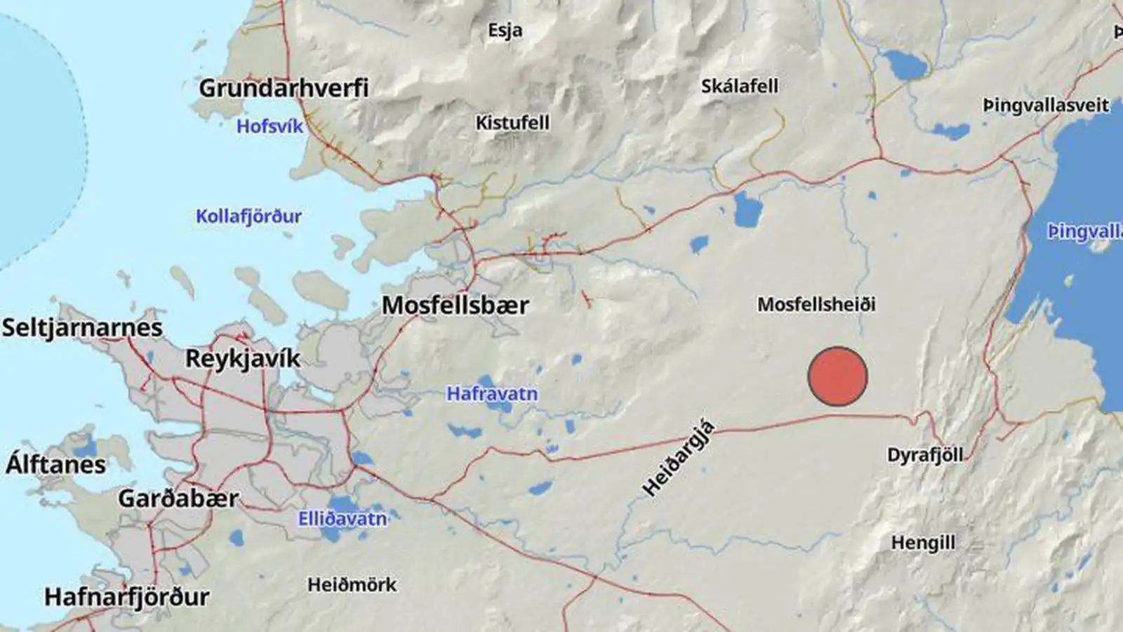 Skjálfti að stærð 3,6 á Mosfellsheiði - Vísir