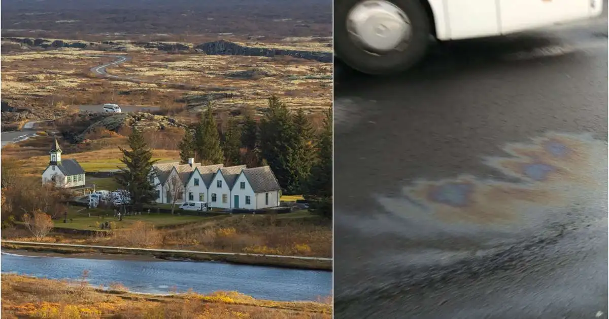 Stöðvuðu rútu á Þingvöllum vegna olíuleka