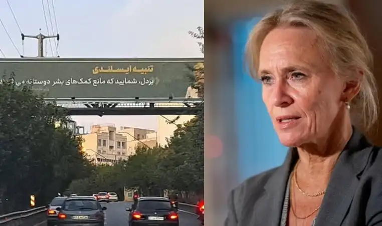 Stofnun sem heiðrar leiðtoga Hizbollah setur Þorgerði Katrínu á áróðursskilti skilti í Íran rétt fyrir komu Marco Rubio