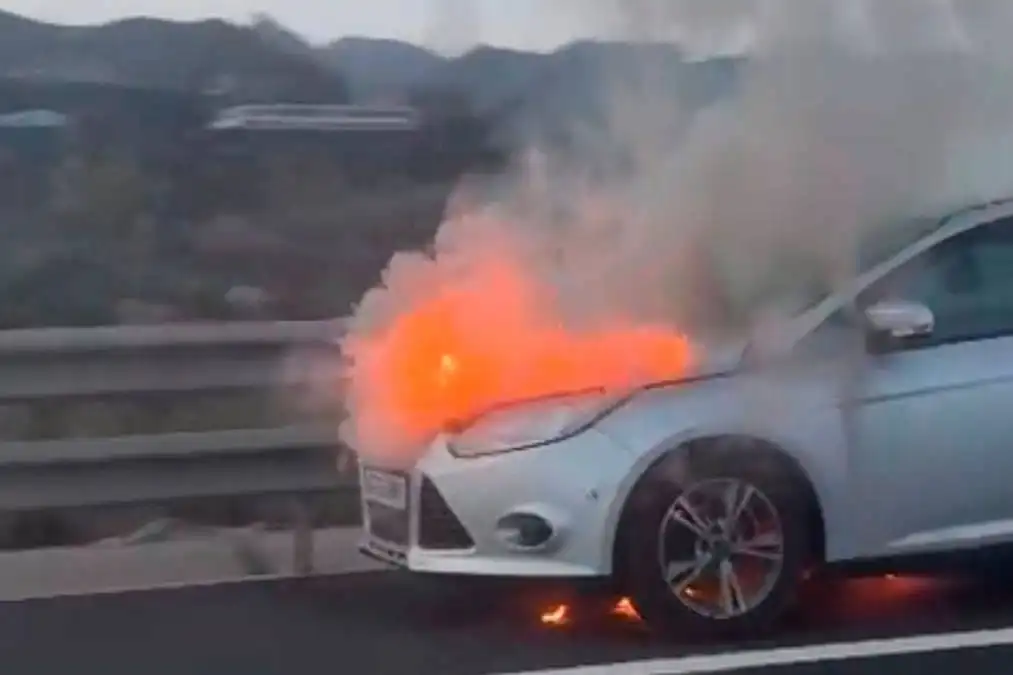 VIDEO: Car bursts into flames on motorway in south Tenerife causing major delays
