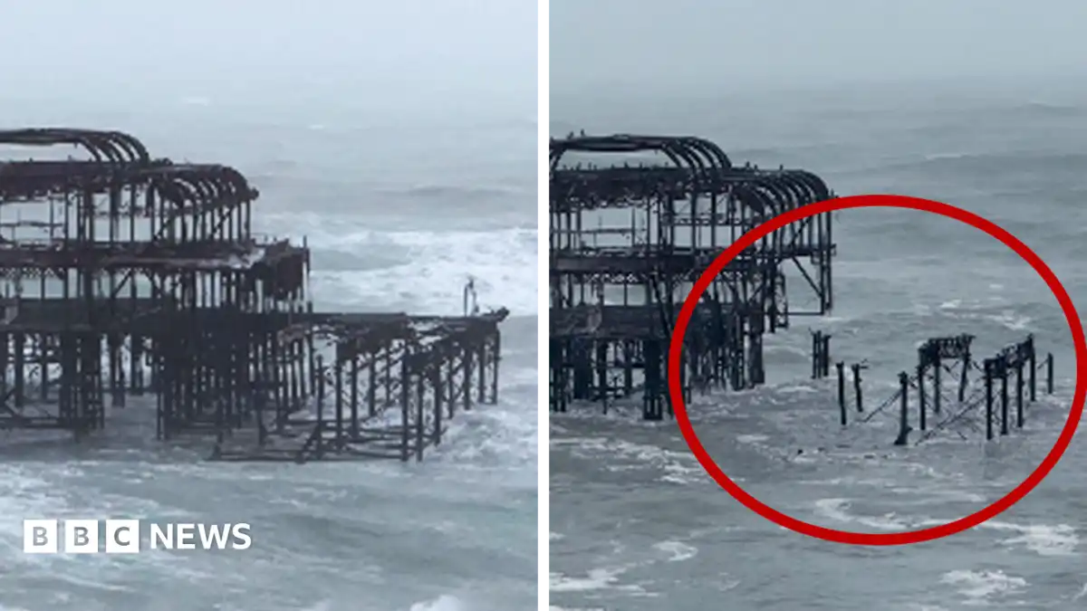 Watch: Moment part of Brighton's historic West Pier collapses
